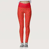 Hot Stuff Fun Red Green Chilli Peppers Pattern Leggings