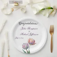 Romantic and Poetic Pastel Tulips Watercolor Paper Plates