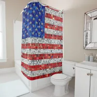 Vibrant Mosaic American Flag Stained Glass  Shower Curtain