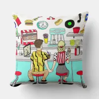 1950's Couple Holding Hands at  Diner   Throw Pill Throw Pillow