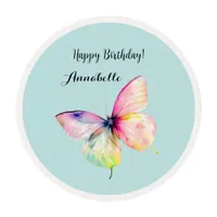 Delicate Pink Butterfly in Pastel Rainbow Colors Edible Frosting Rounds