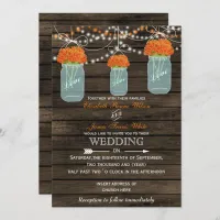 Barnwood, orange mason jar wedding invitations