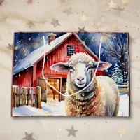 Pretty Watercolor Christmas Sheep and Rustic Barn Large Gift Bag