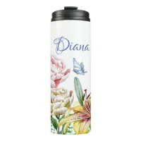 Yellow Lily, Pink Peonies, Poppies Pretty Floral Thermal Tumbler
