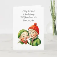 Cute Boy and Girl Elves Christmas Card