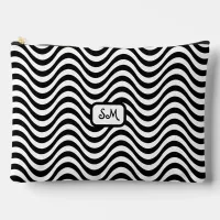 Monogram Black White Wavy Stripes Psychedelic Accessory Pouch