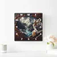 Bengal Tiger Relaxing Near Mountain Stream Square Wall Clock