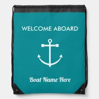 Sailing Themed Welcome Aboard Custom Boat Name Drawstring Bag