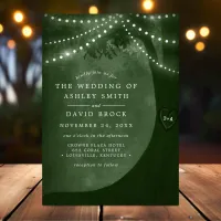 Rustic Carved Tree String Light Green Wedding Invitation