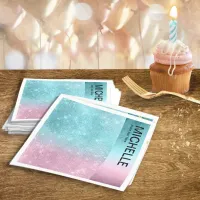 Glitter and Shine Name Gradient Pink/Teal ID673 Napkins