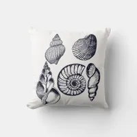 Black and White Whimsical Sea Shells Throw Pillow