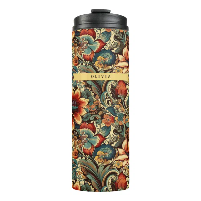 Medieval Antique Inspired Floral Motifs Thermal Tumbler