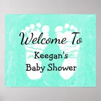 Baby Shower Banner Poster  Teal Foot Prints