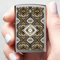 Modern pattern in silver, gold and black, monogram zippo lighter