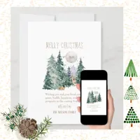 Watercolor Deer Forest Flat Holiday Card