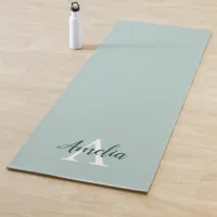 Duck Egg Green Monogram Script Yoga Mat