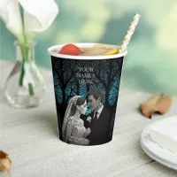 Beautiful wedding couple on a blue Tree of Life Paper Cups