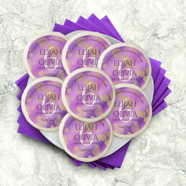 Elegant 6th Amethyst Wedding Anniversary Sugar Cookie