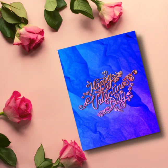 Happy Valentine’s Day blue heart lettering Postcard