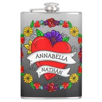 Romantic Couple's Gift | Tattoo Style Art     Flask