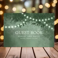 Rustic Tree String Of Lights Green Wedding Guest Book