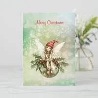 Cute Christmas Fairy on an Ornament Holiday Card