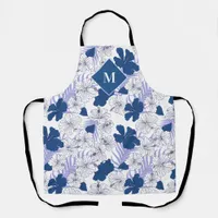 Hawaiian Print Mens Blue Tropical Monogram Apron