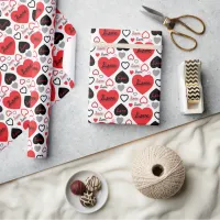 Stylish Trendy Red And Black Love Hearts Pattern Wrapping Paper