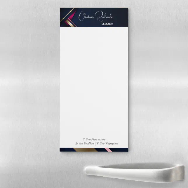 Elegant Abstract Gold Blue Pink Magnetic Notepad