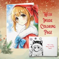 Personalized Anime Girl Coloring Page Christmas Card