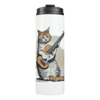 Cool Orange Cat Jamming on the Guitar  Thermal Tumbler