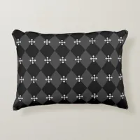 Gray and Black Harlequin Design with Gothic Cross Accent Pillow