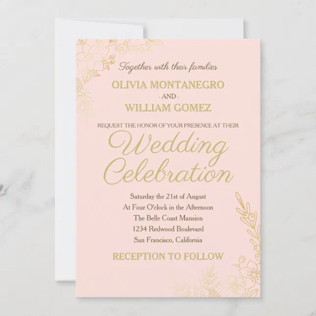 Lacy Gold Auburn Brown Simple Elegant Wedding Invi Invitation