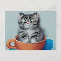 Adorable Kitten in a Teacup Postcard