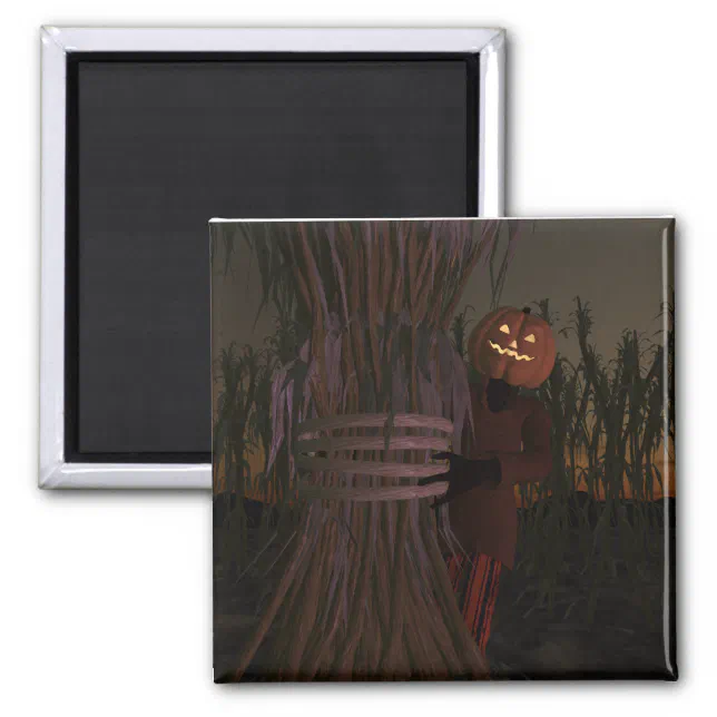 Spooky Pumpkin Head Scarecrow Magnet