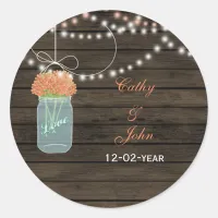 coral flowers mason jar wedding favor stickers