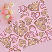 Cute Hand-painted Heart Shaped Cookies on Pink Tissue Paper