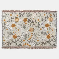 Autumn Fall Berries Leaves and Branches Pattern Throw Blanket