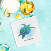 Watercolor Sea Turtle Ocean Aqua Blue Napkins