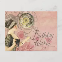 Vintage Lady Happy Birthday Postcard