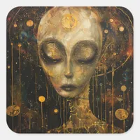 Alien in a Klimt Style Square Sticker