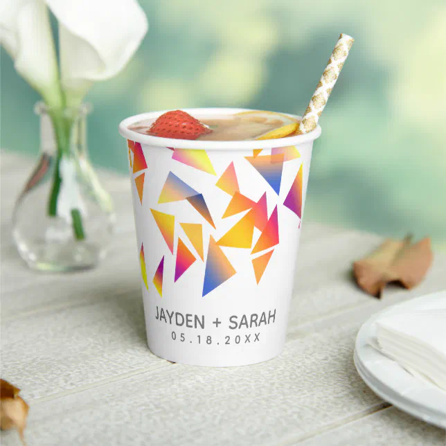 Colorful Pastel Triangle Confetti Wedding Paper Cups