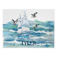 Cute Blue With Name Sail Away  Poster