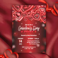 Stylish Red Glossy Hearts Galentine’s Day Party  Invitation