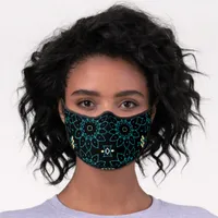 Black & Teal Stylish Floral Geometric Pattern Premium Face Mask