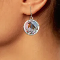 Winter Robin Redbreast Watercolor Bird Christmas Earrings