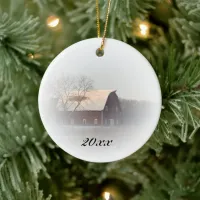 Country Christmas Red Barn Dated Ceramic Ornament