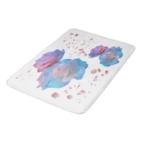 Water Droplets on Pink & Blue Roses on White | Bath Mat