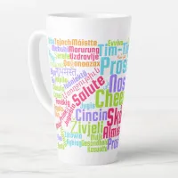 Colorful Word Art Cheers in Many Languages Latte Mug