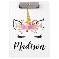 Unicorn Face With Eyelashes Personalized Name Clipboard